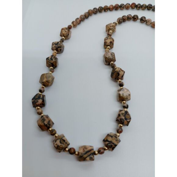 Natural Leopard Skin Jasper Stone .:* 27" Beaded Necklace *:. - Picture 3 of 4